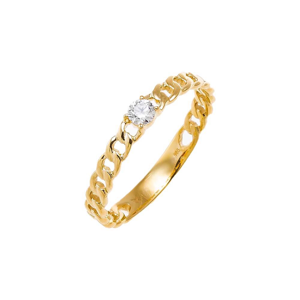 14K Gold / 6 Diamond Solitaire Cuban Chain Ring 14K - Adina Eden's Jewels