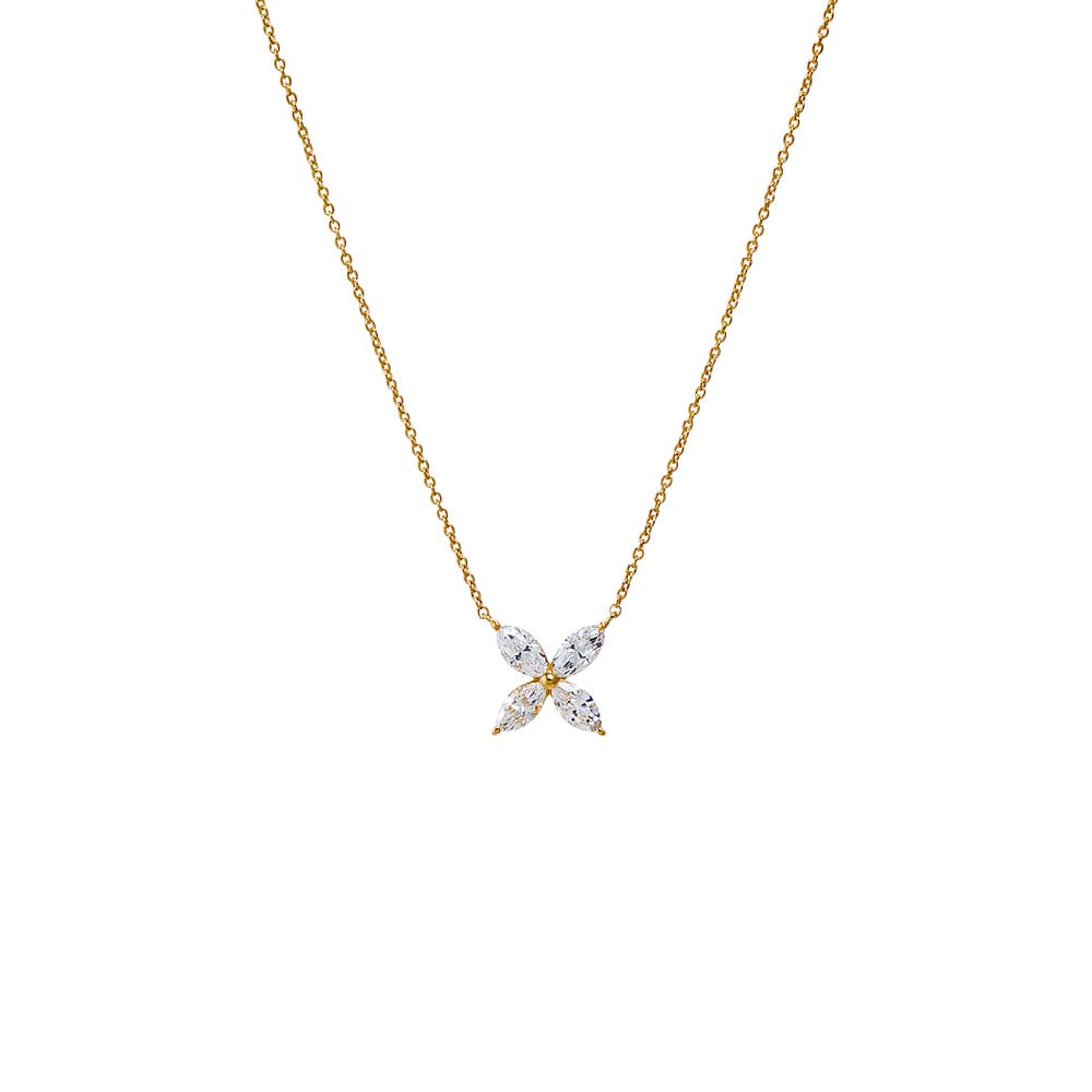 14K Gold Lab Grown Diamond Marquise Flower Pendant Necklace 14K - Adina Eden's Jewels