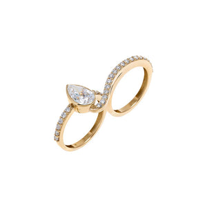 Lab Grown Diamond Pear Bezel Double Ring 14K