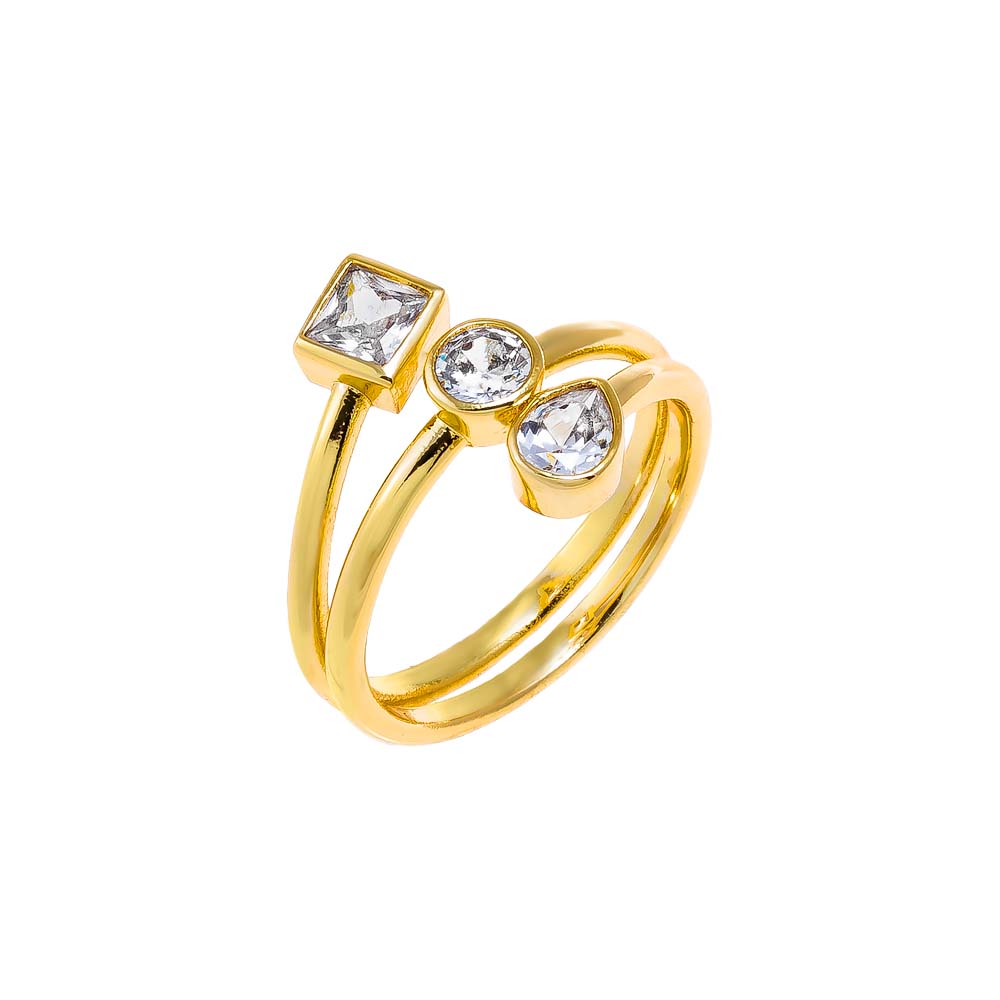 Gold / 6 CZ Multi Shape Bezel Triple Wrap Ring - Adina Eden's Jewels