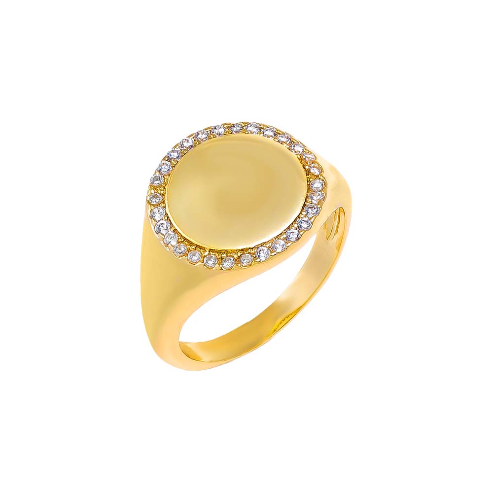 Gold / 3 CZ Pave Round Signet Pinky Ring - Adina Eden's Jewels