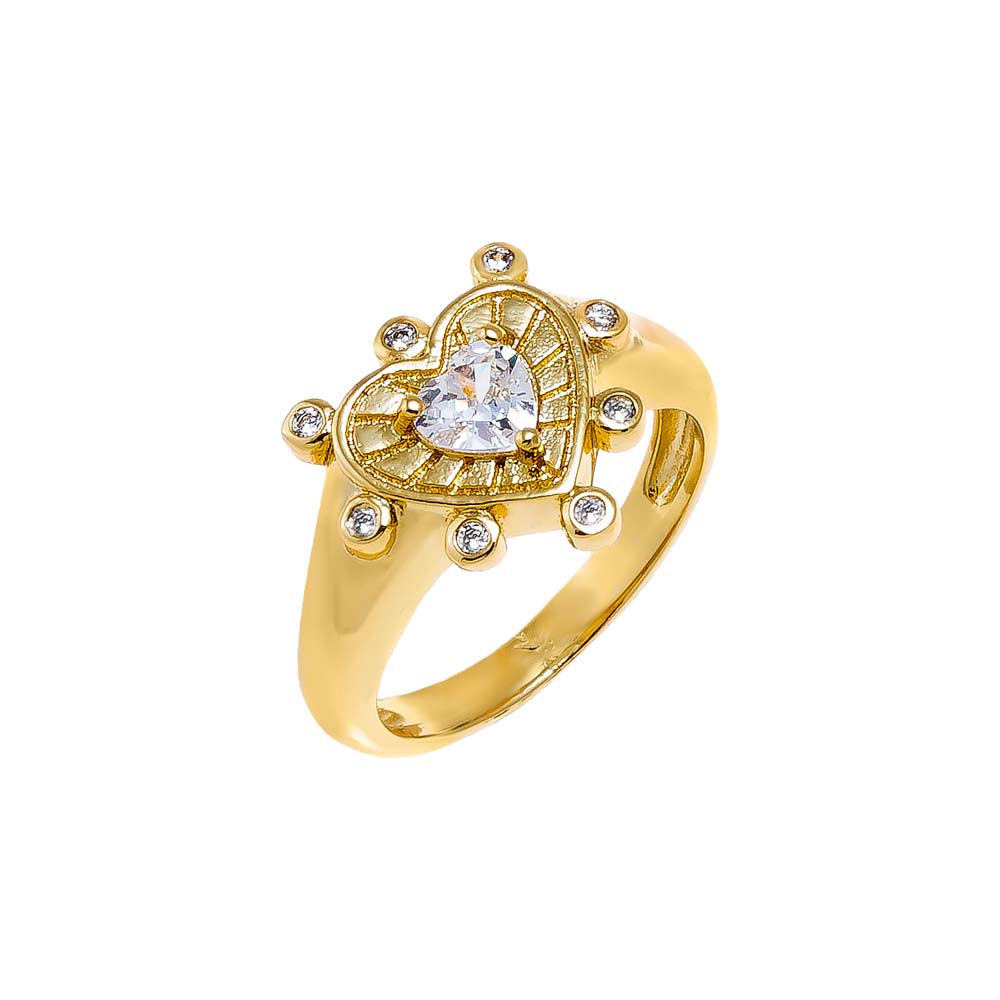 Gold / 3 Scattered CZ Rimmed Heart Signet Pinky Ring - Adina Eden's Jewels