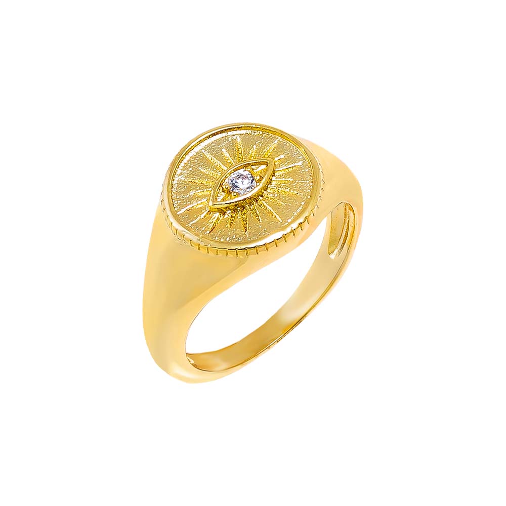 Gold / 3 CZ Evil Eye Signet Pinky Ring - Adina Eden's Jewels
