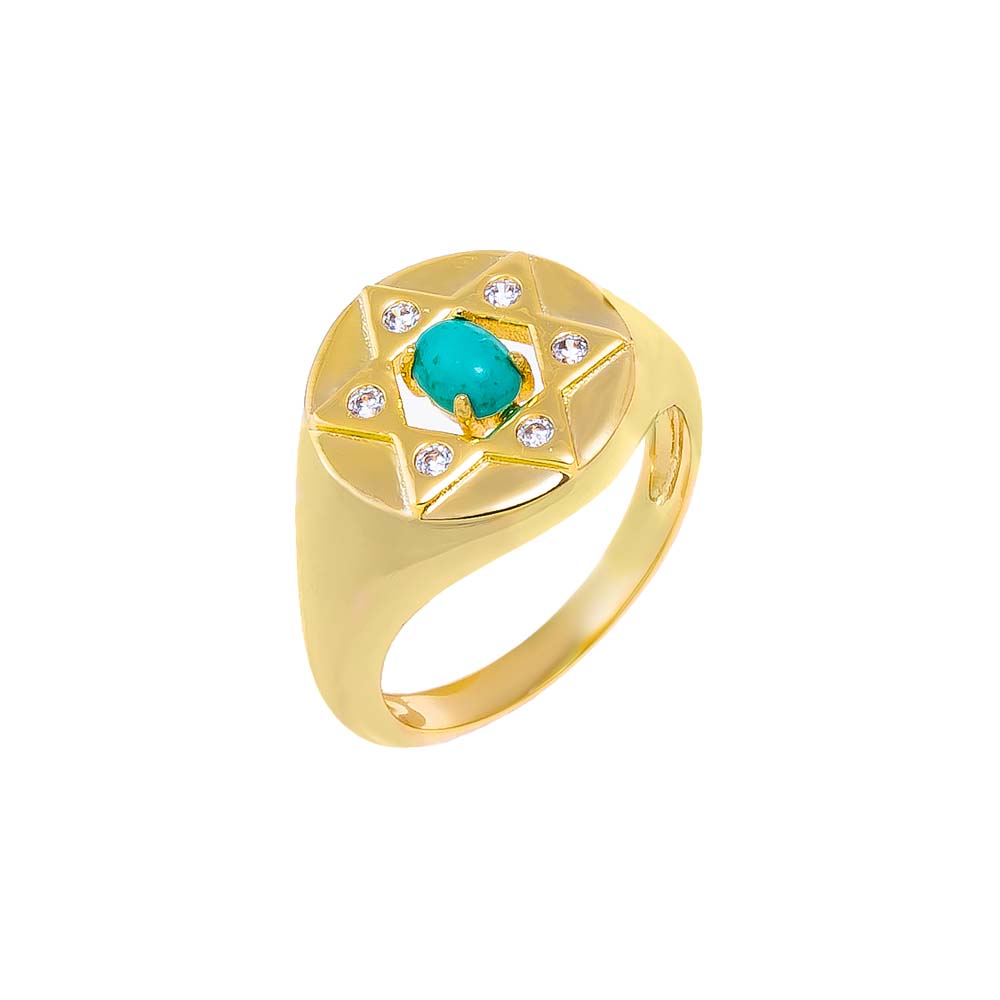 Turquoise / 3 CZ & Turquoise Star Of David Signet Pinky Ring - Adina Eden's Jewels