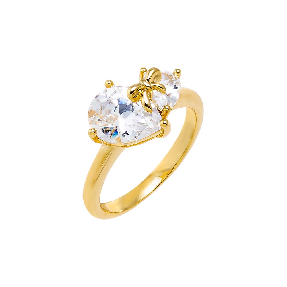Gold / 6 Double Teardrop W/ Bow Motif Ring - Adina Eden's Jewels