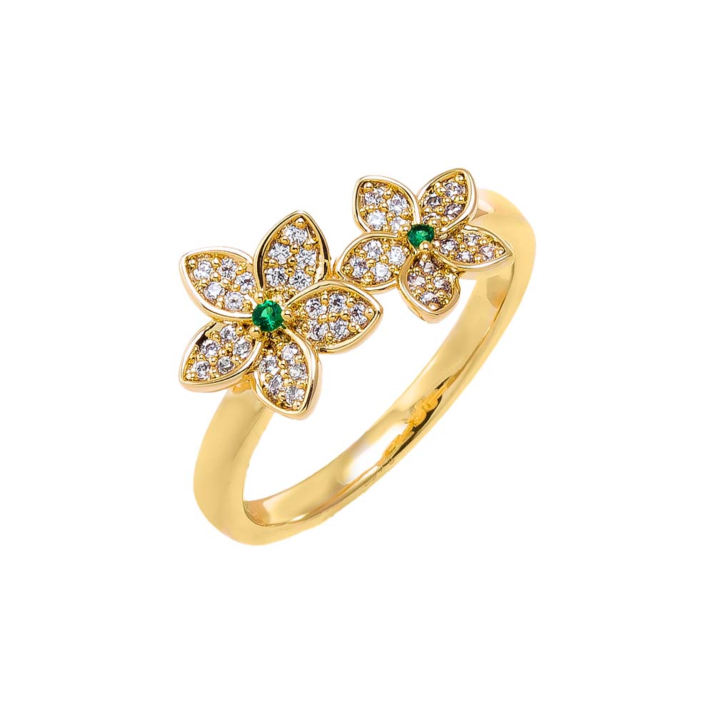 Gold / 8 Pave Double Flower Ring - Adina Eden's Jewels
