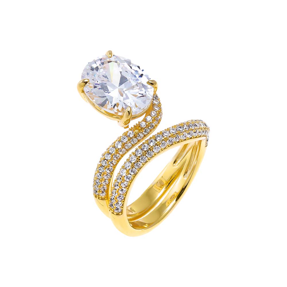 Gold / 6 CZ Pave Looped Oval Stone Ring - Adina Eden's Jewels