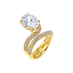 Gold / 6 CZ Pave Looped Oval Stone Ring - Adina Eden's Jewels