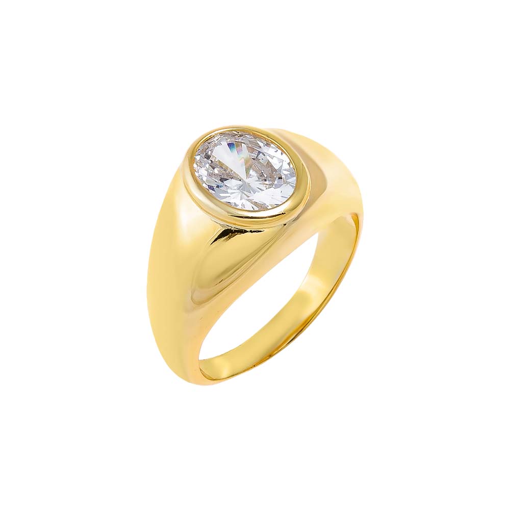Gold / 6 CZ Oval Bezel Signet Ring - Adina Eden's Jewels
