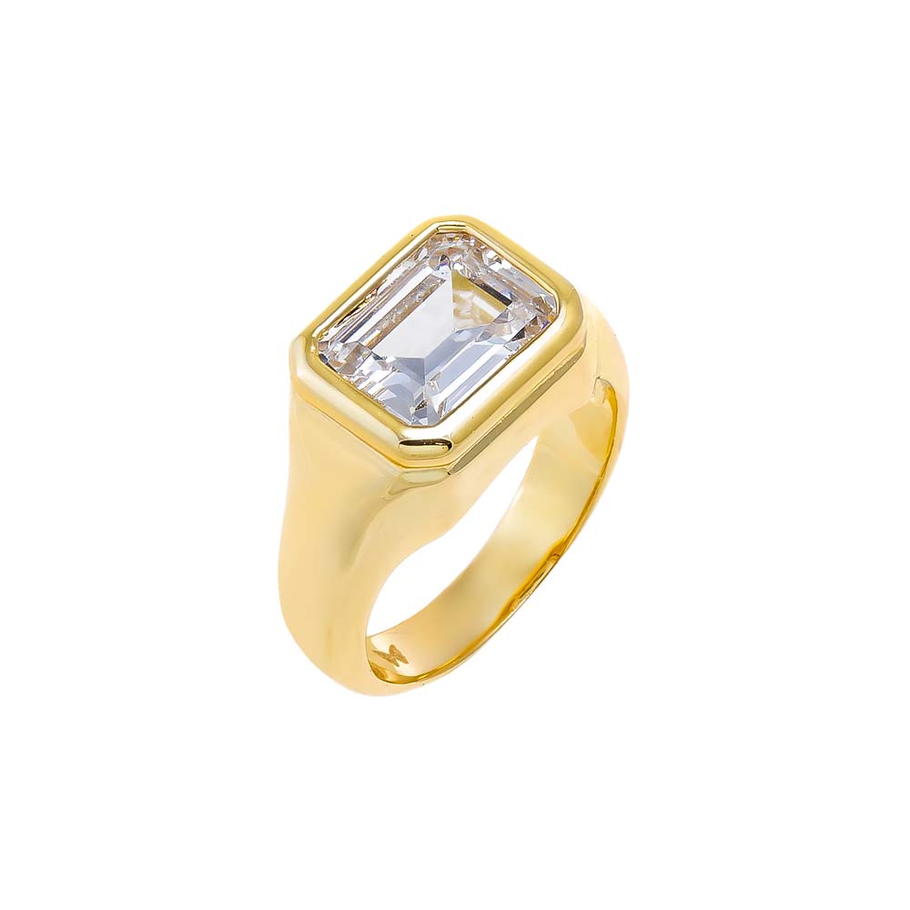 Gold / 6 CZ Baguette Bezel Signet Ring - Adina Eden's Jewels