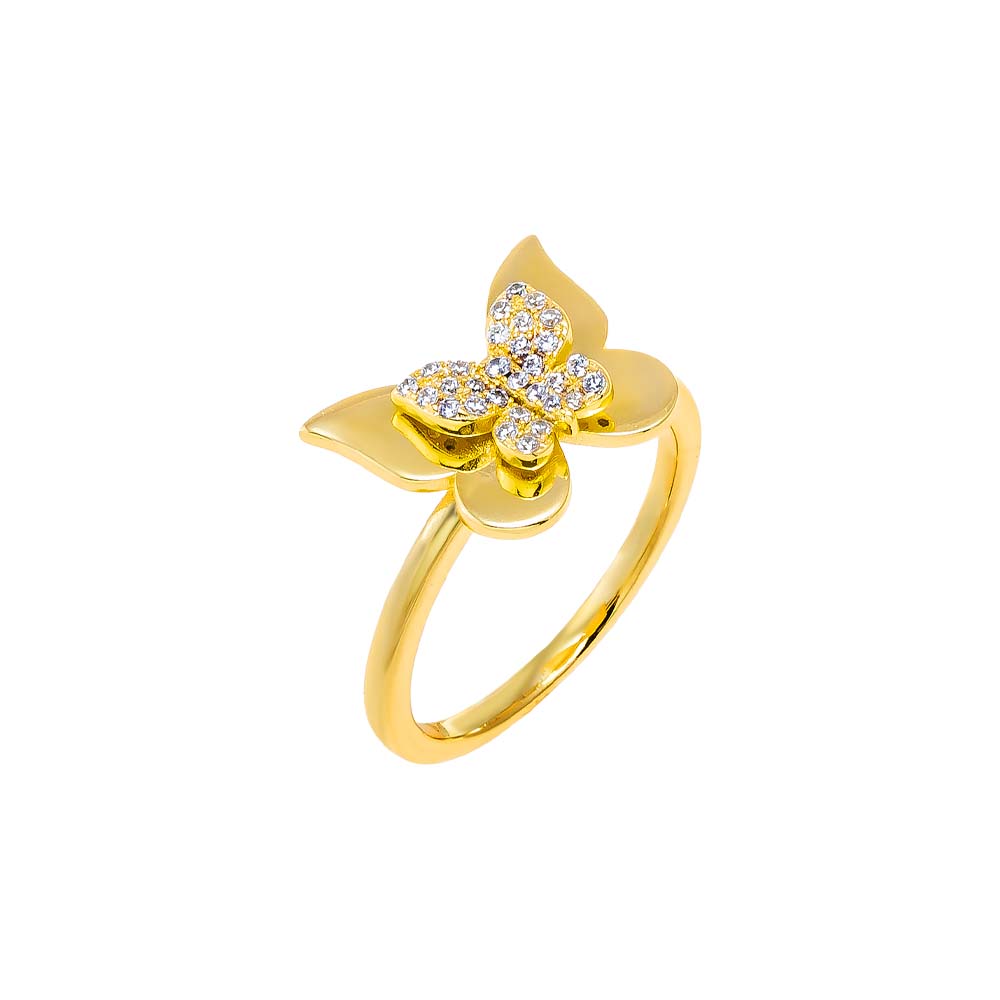Gold / 6 Pave Butterfly Accented Ring - Adina Eden's Jewels