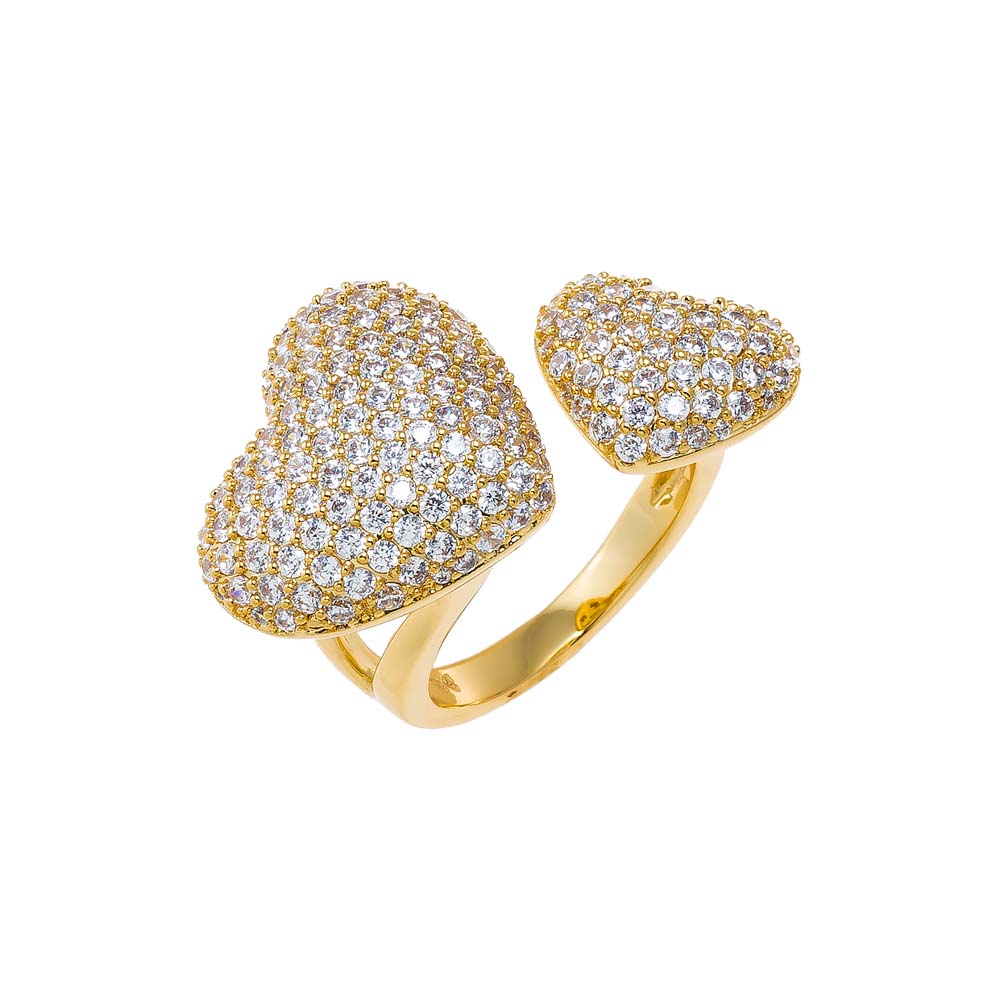 Gold / 7 Pave Double Heart Open Ring - Adina Eden's Jewels