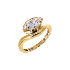 14K Gold / 3 Lab Grown Diamond Marquise Bezel Swirled Pinky Ring 14K - Adina Eden's Jewels