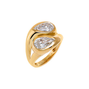 14K Gold / 5 / 4CT Lab Grown Diamond Double Pear Bezel Ring 14K - Adina Eden's Jewels