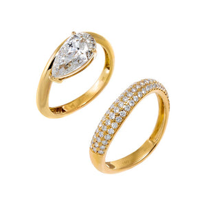 14K Gold / 5 / 2CT Lab Grown Diamond Pear & Pave Curved Ring 14K - Adina Eden's Jewels