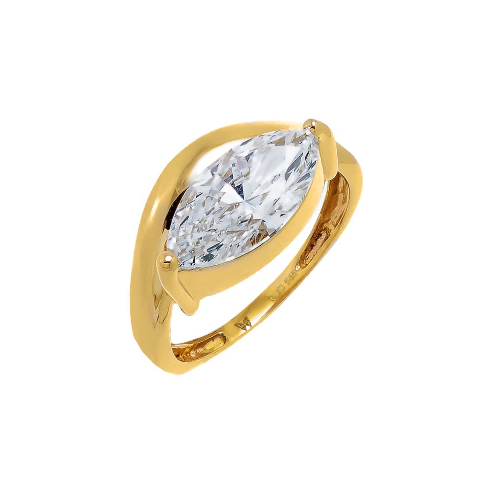 14K Gold / 3 Lab Grown Diamond Marquise Swirled Pinky Ring 14K - Adina Eden's Jewels