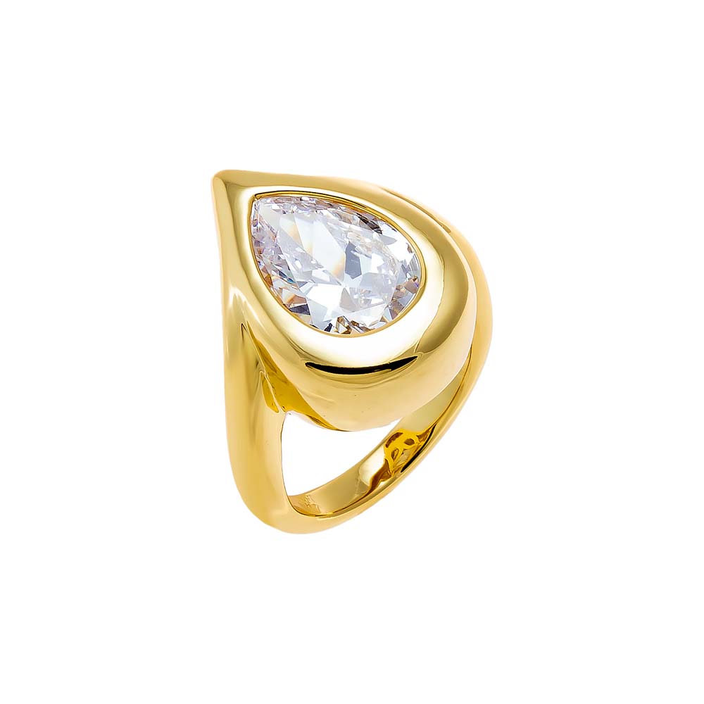 Gold / 3 CZ Pear Bezel Pinky Ring - Adina Eden's Jewels