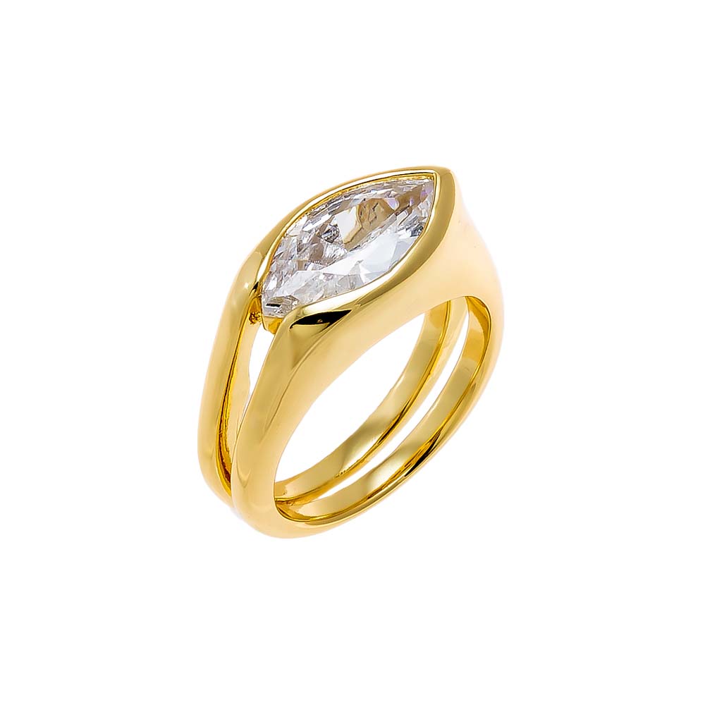 Gold / 3 CZ Marquise Double Row Band Pinky Ring - Adina Eden's Jewels