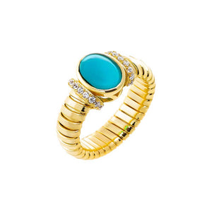 Turquoise / 7 Pave Accented Colored Stone Ridged Ring - Adina Eden's Jewels