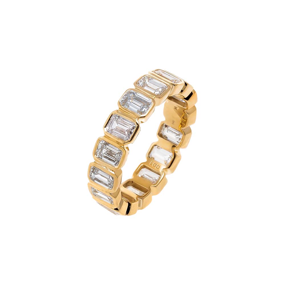 14K Gold Lab Grown Diamond Emerald Bezel Eternity Band 14K - Adina Eden's Jewels