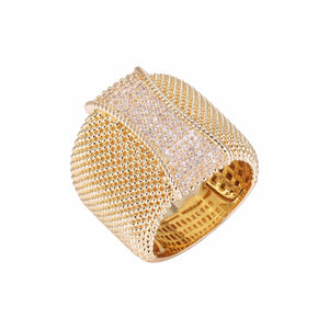 Gold / 8 Pave Accented Wide Mesh Ring - Adina Eden's Jewels