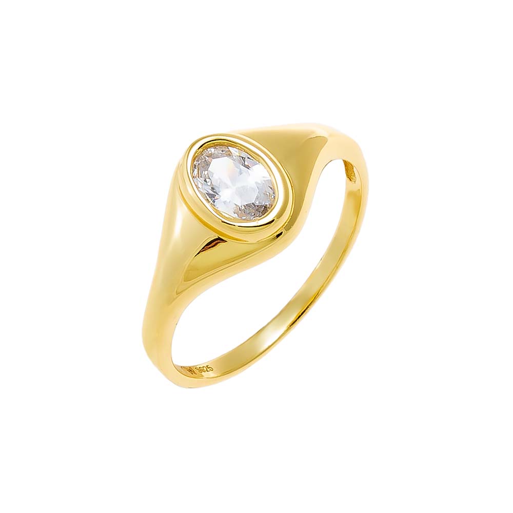 Gold / 3 CZ Oval Signet Pinky Ring - Adina Eden's Jewels