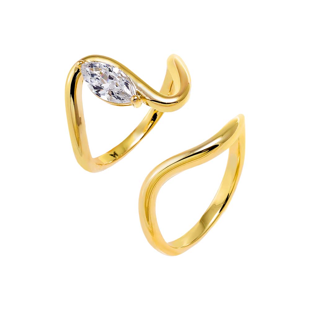 Gold / 6 CZ Marquise Solid Swirl Statement Ring - Adina Eden's Jewels