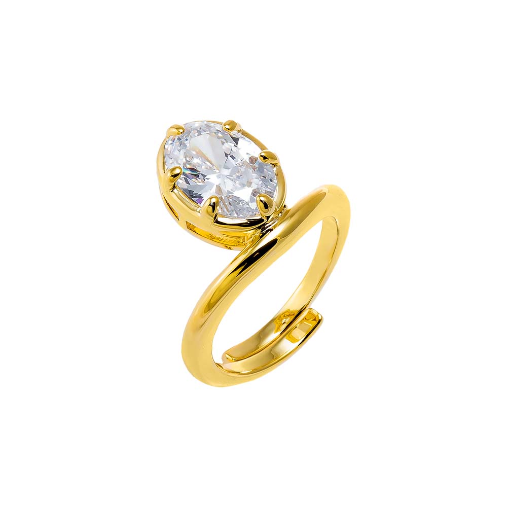 Gold / 7 CZ Oval Bezel Adjustable Statement Ring - Adina Eden's Jewels
