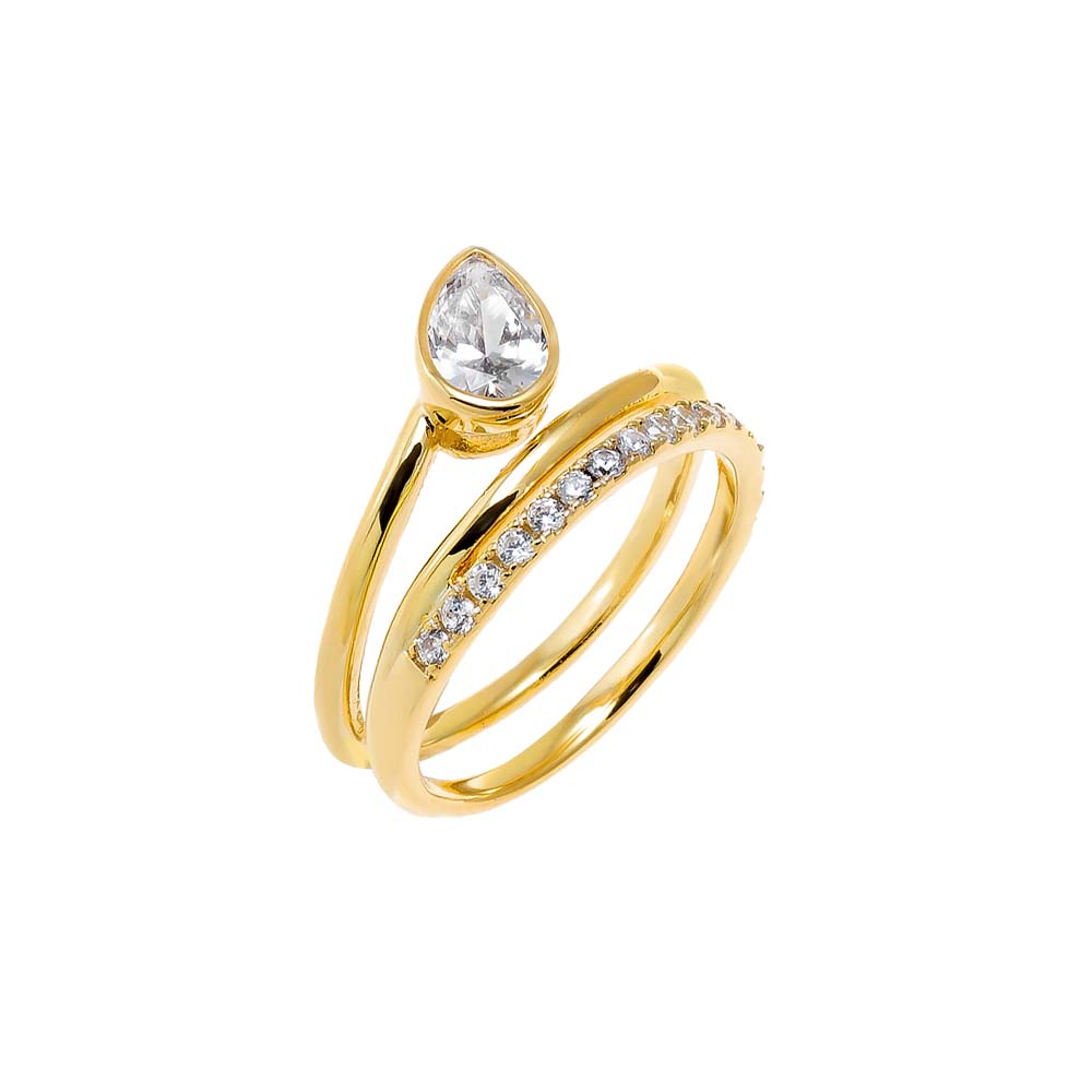 Gold / 6 Solid/Pave CZ Pear Bezel Wrap Ring - Adina Eden's Jewels