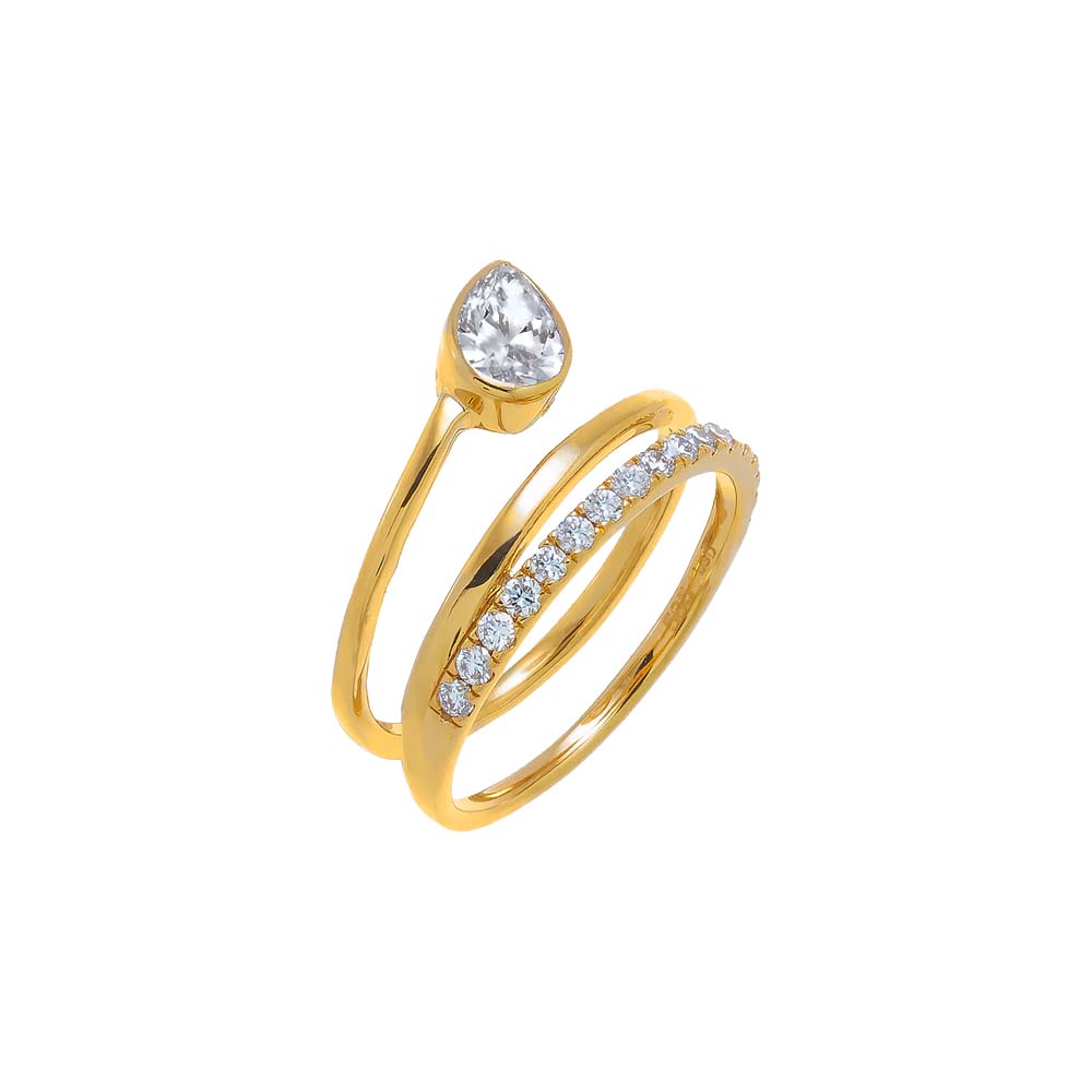 14K Gold / 7 Lab Grown Diamond Pear Bezel Double Wrap Ring 14K - Adina Eden's Jewels