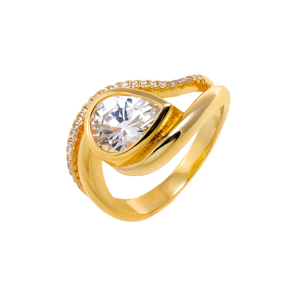 Gold / 6 CZ Sideway Pear Enclosed Ring - Adina Eden's Jewels