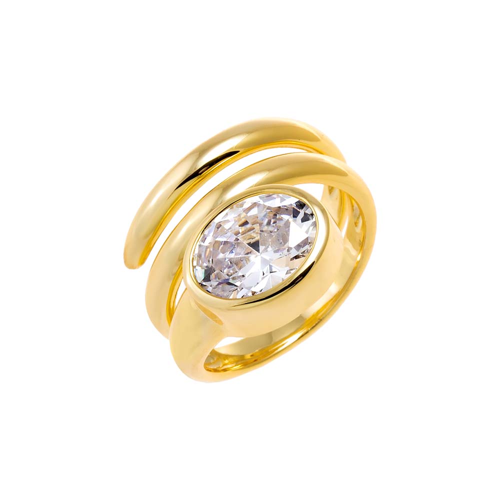 Gold / 3 CZ Oval Stone Bezel Coil Pinky Ring - Adina Eden's Jewels