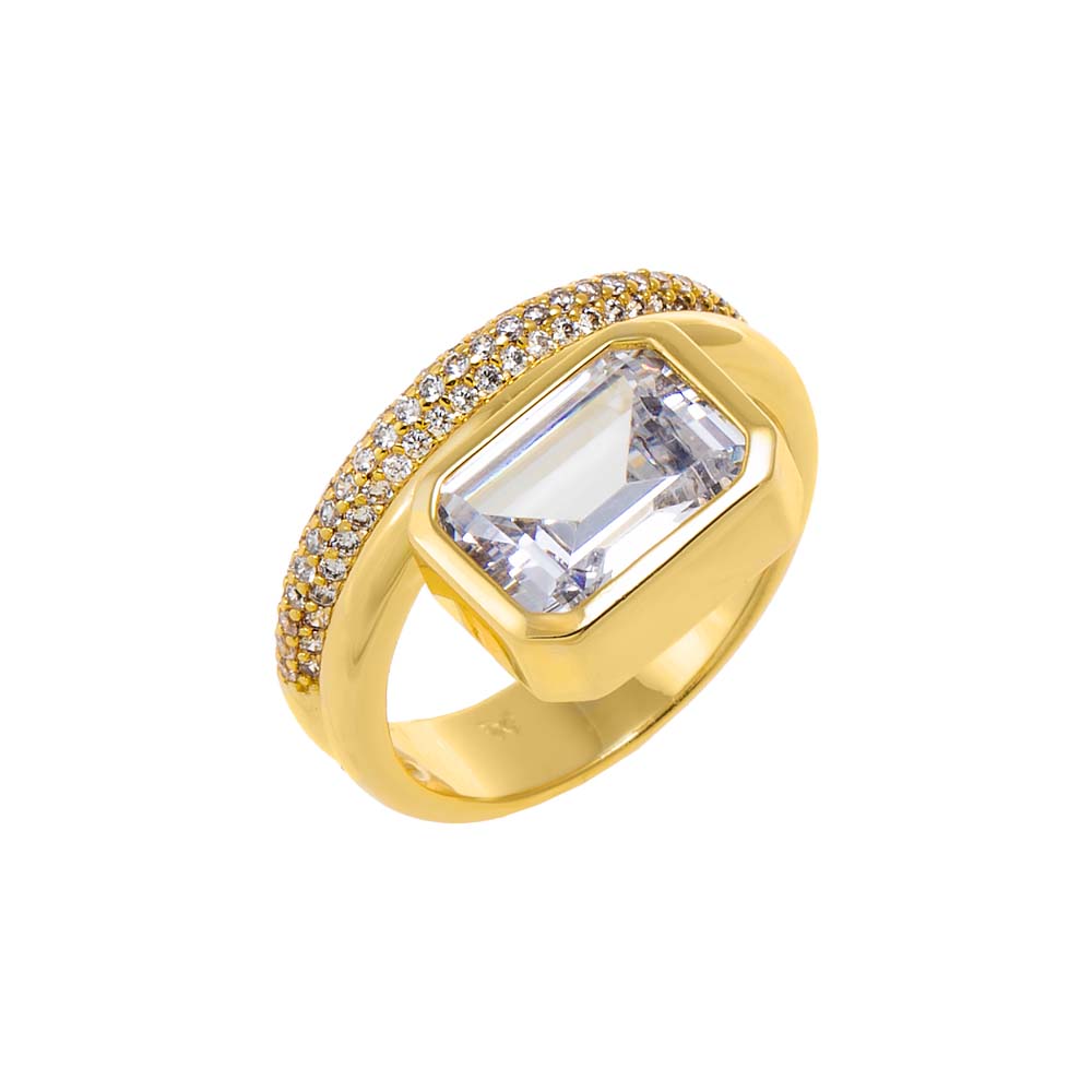 Gold / 6 CZ Emerald Bezel Double Row Ring - Adina Eden's Jewels