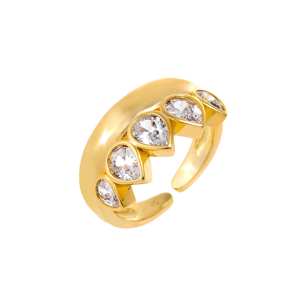 Gold Multi CZ Pear Rimmed Ring - Adina Eden's Jewels