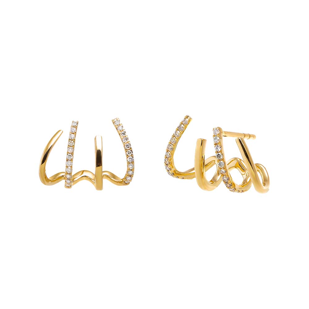 14K Gold Diamond Solid/Pave Cage Stud Earring 14K - Adina Eden's Jewels