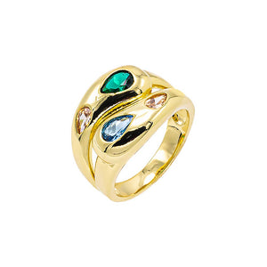Gold / 7 Colored Scattered Teardrop Dome Ring - Adina Eden's Jewels