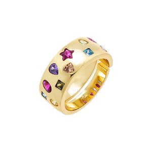 Gold Colored Scattered Multi Shape CZ Ring - Adina Eden's Jewels