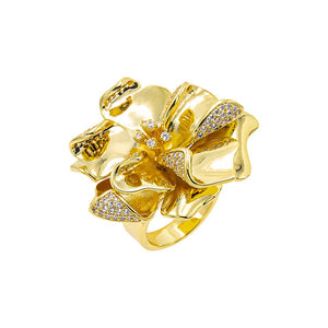 Gold / 8 Solid/Pave Fancy Flower Ring - Adina Eden's Jewels