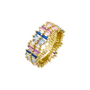 Multi Color / 6 Pastel Double Row Baguette Band Ring - Adina Eden's Jewels