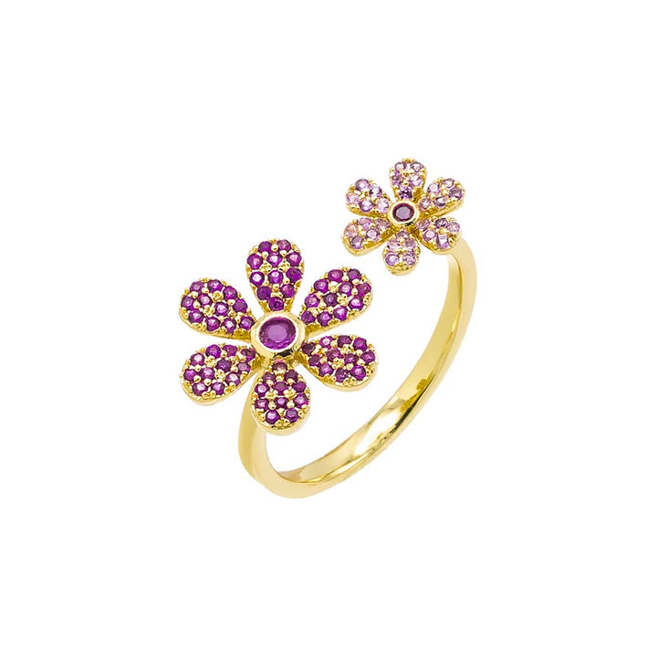 Magenta / 7 Pink CZ Double Flower Open Ring - Adina Eden's Jewels
