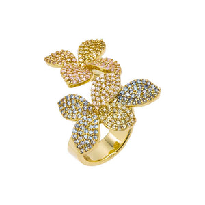 Multi Color / 7 Pastel Pave Fancy Flower Ring - Adina Eden's Jewels