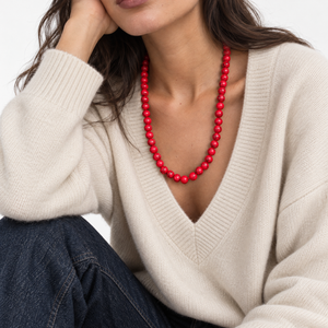 Red Turquoise Natural Stone Ball Chain Necklace 10MM - Adina Eden's Jewels