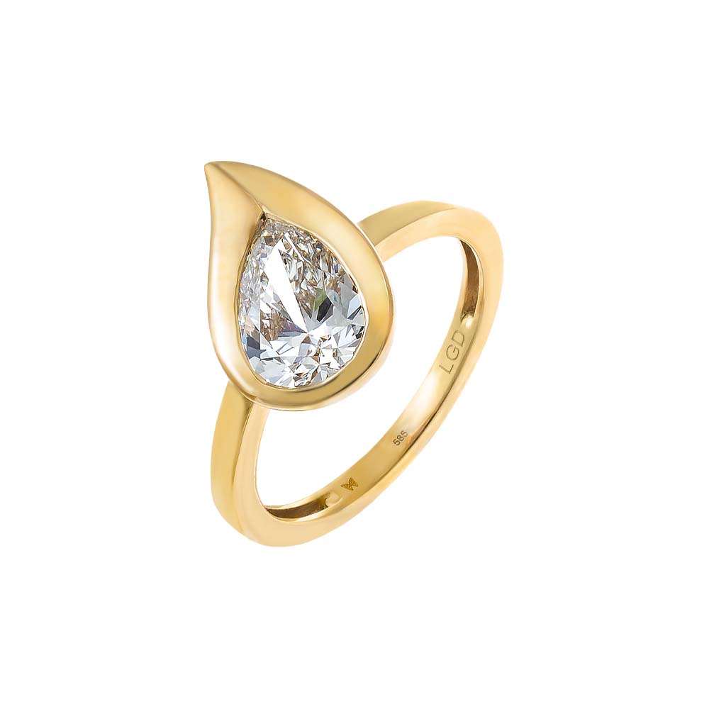 14K Gold / 3 Lab Grown Diamond Curved Pear Pinky Ring 14K - Adina Eden's Jewels