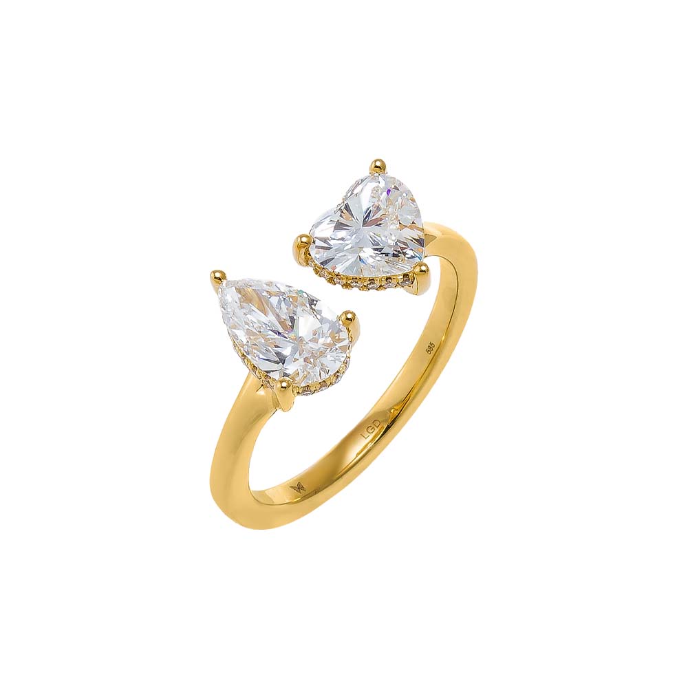 14K Gold / 7 Lab Grown Diamond Toi E Moi Open Ring 14K - Adina Eden's Jewels