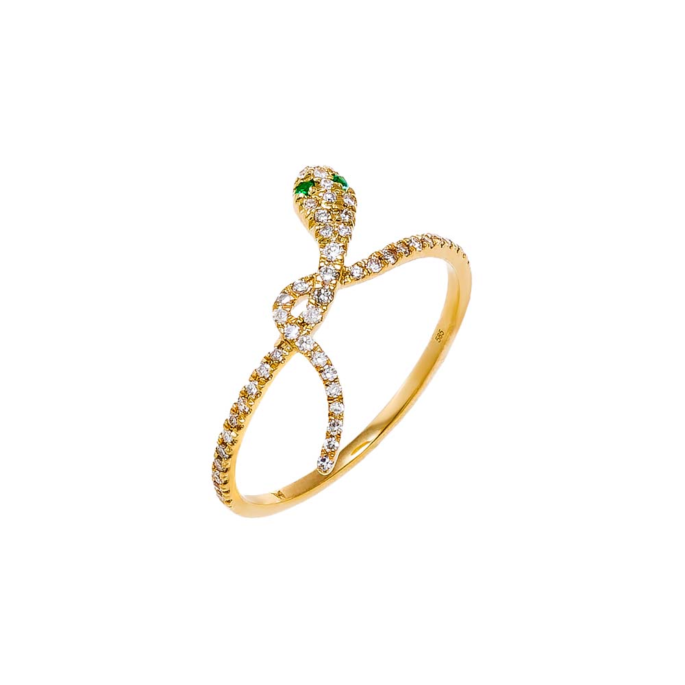 14K Gold / 6 Diamond Pave Snake Loop Ring 14K - Adina Eden's Jewels