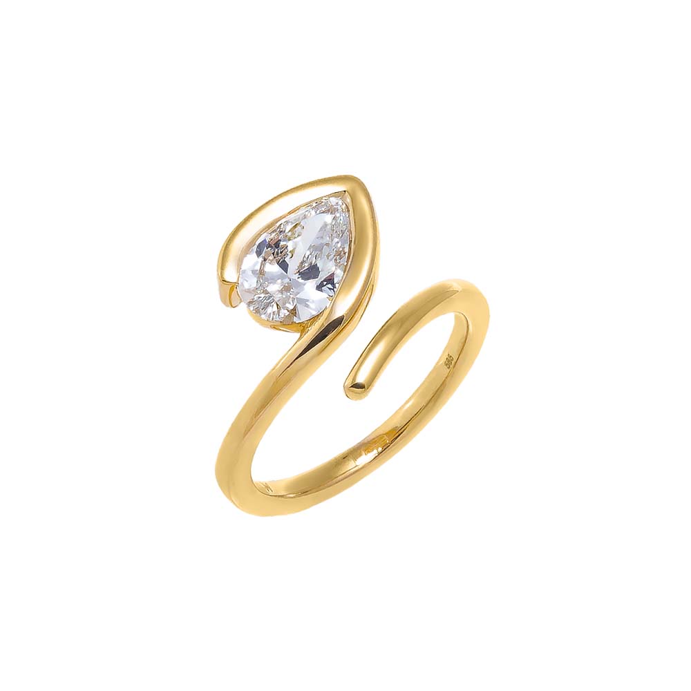 14K Gold / 3 Lab Grown Diamond Pear Bezel Wrap Pinky Ring 14K - Adina Eden's Jewels