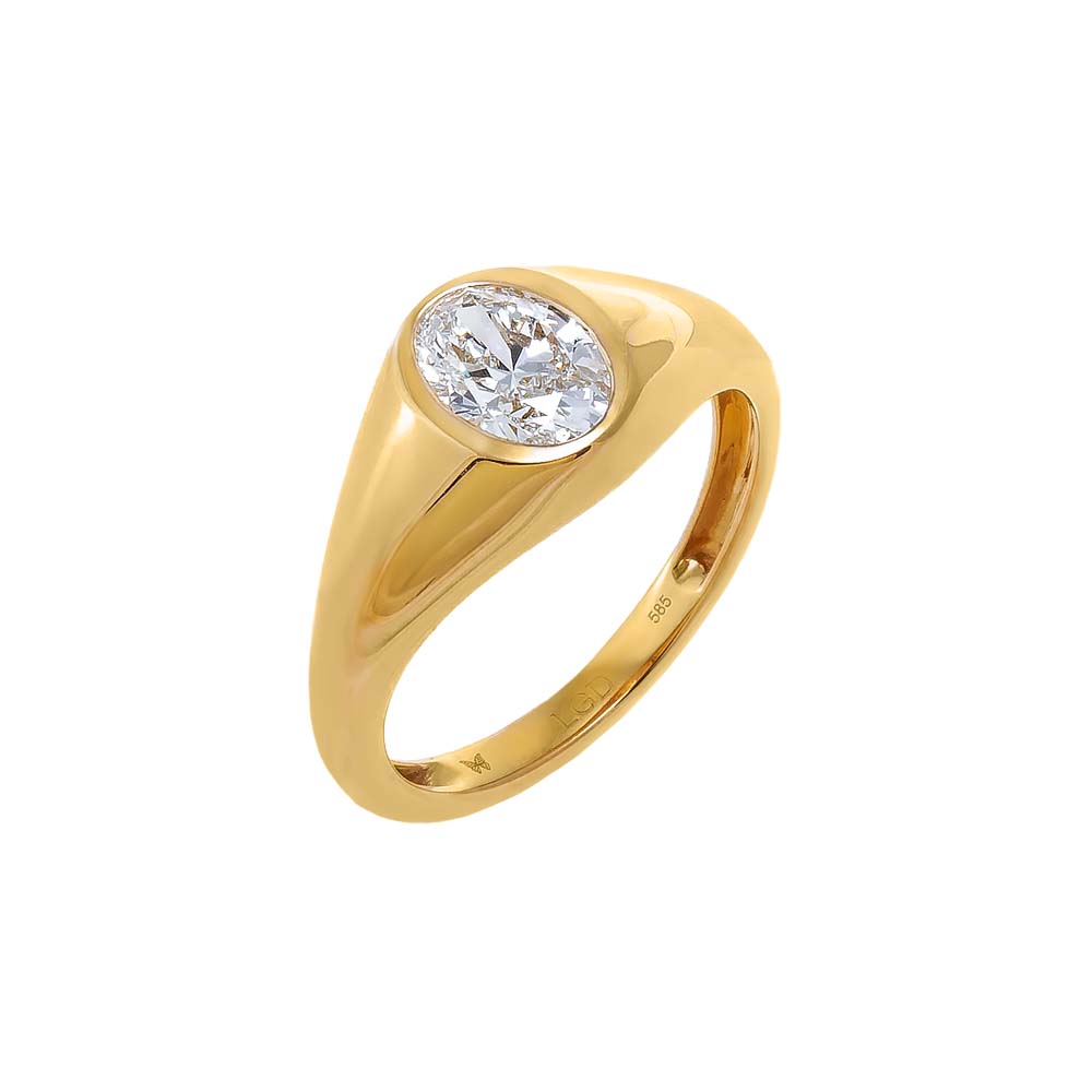 14K Gold / 7 Lab Grown Diamond Oval Bezel Dome Ring 14K - Adina Eden's Jewels