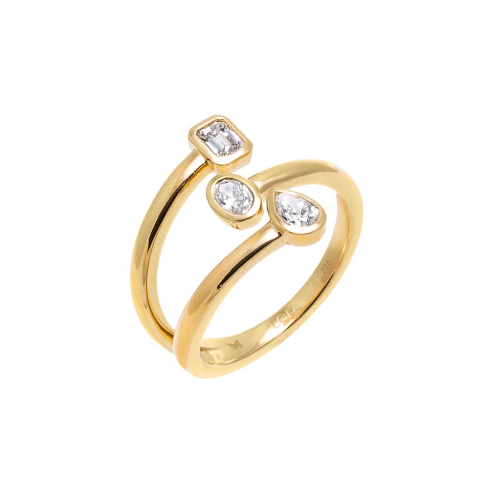 Lab Grown Diamond Pear Multishape Bezel Claw Ring 14K