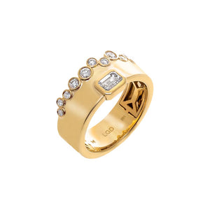 14K Gold / 6 Lab Grown Diamond Round & Emerald Bezel Wide Band Ring 14K - Adina Eden's Jewels