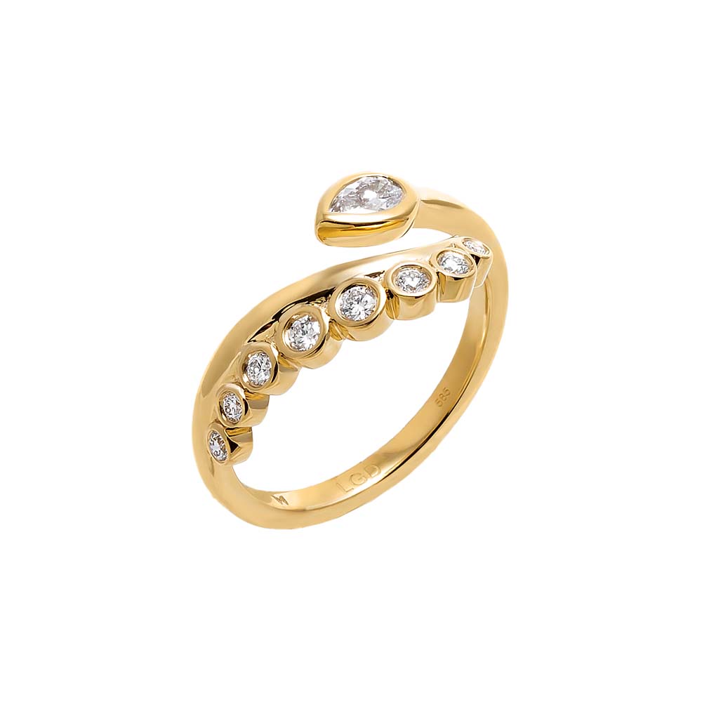 14K Gold / 6 Lab Grown Diamond Pear Bezel Wrap Statement Ring 14K - Adina Eden's Jewels